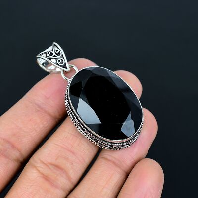 Black Spinel Oval Gemstone Gift 925 Sterling Silver Vintage