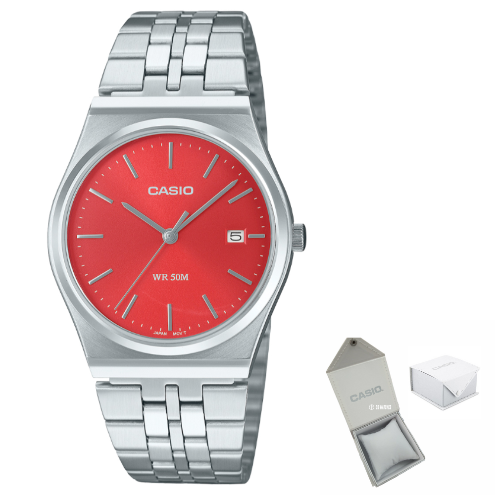 Casio MTP-B145D-4A2 RED 35mm Quartz Stainless Steel Men's Watch | eBay
