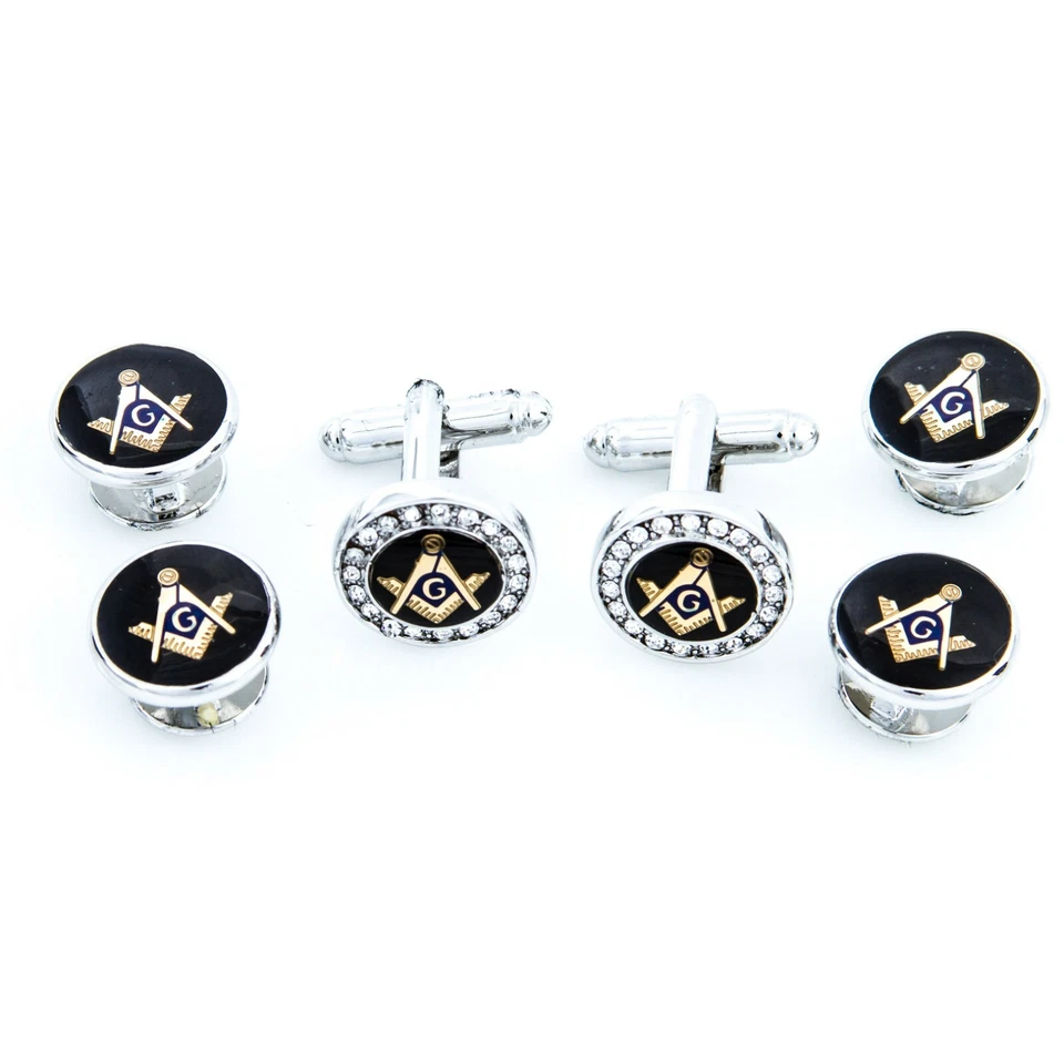 MRCUFF Freemason Masonic Crystal Mason Cufflinks & Studs Tuxedo Set in Gift Box - Image 4 of 4