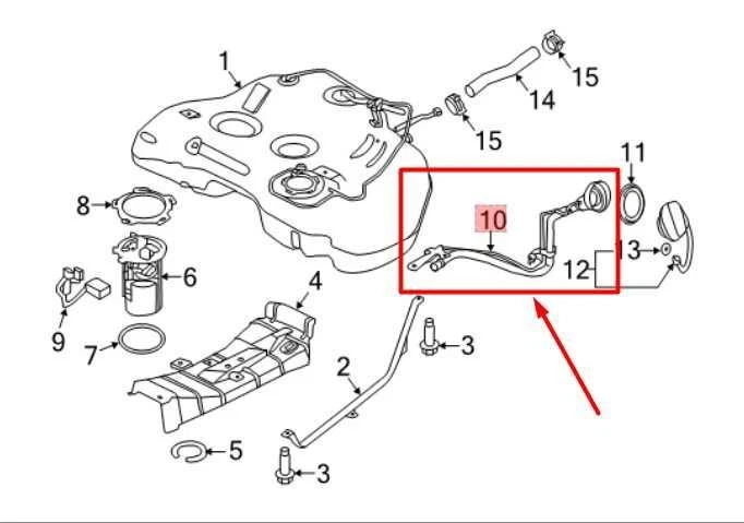 Nissan Máxima 2012-2020 tanque de combustible llenado cuello manguera tubo 17221-9DC0A OEM Foto 2 de 4