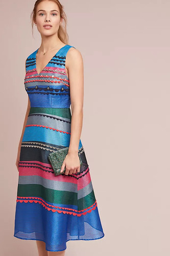 Pankaj & Nidhi Prisma Striped Dress SMALL ANTHROPOLOGIE a line wedding guest