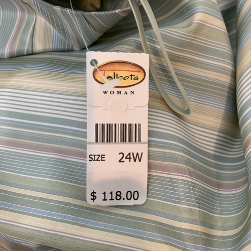 NWT Talbots Pure Silk Pants Plus Size 24W Lined Striped Blue Green Coastal Chic - Picture 11 of 15