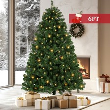 6FT/7.5FT Christmas Tree Pre-lit Artificial with Warm White Lights for Holiday