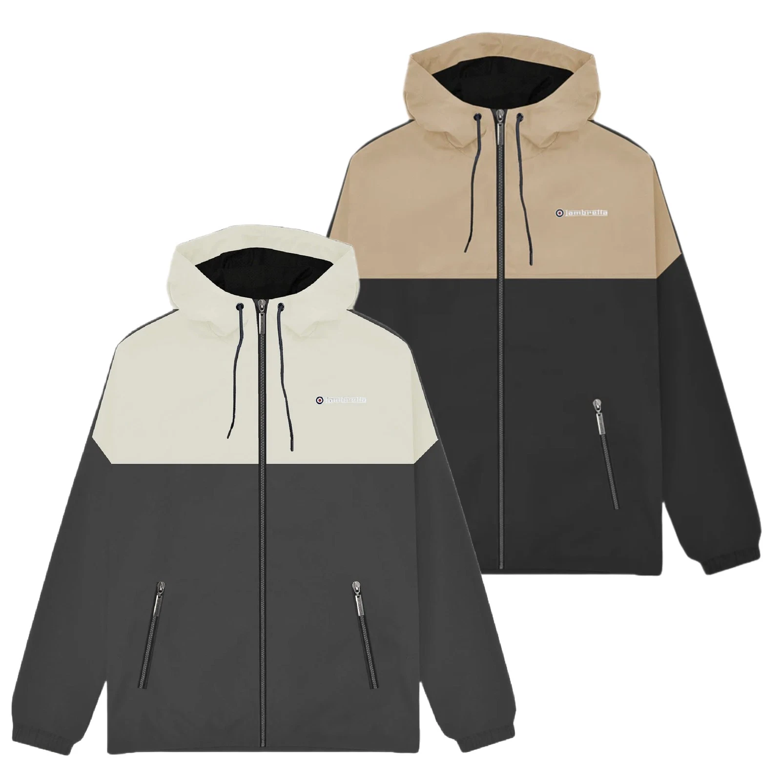 Mens Lambretta Contrast Panel Retro Zip Up Hooded Coat Jacket Sizes M to 4XL