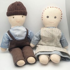 Folk Art Primitive Cloth Dolls 1985 1986 Signed Handmade Vintage Country Set 2