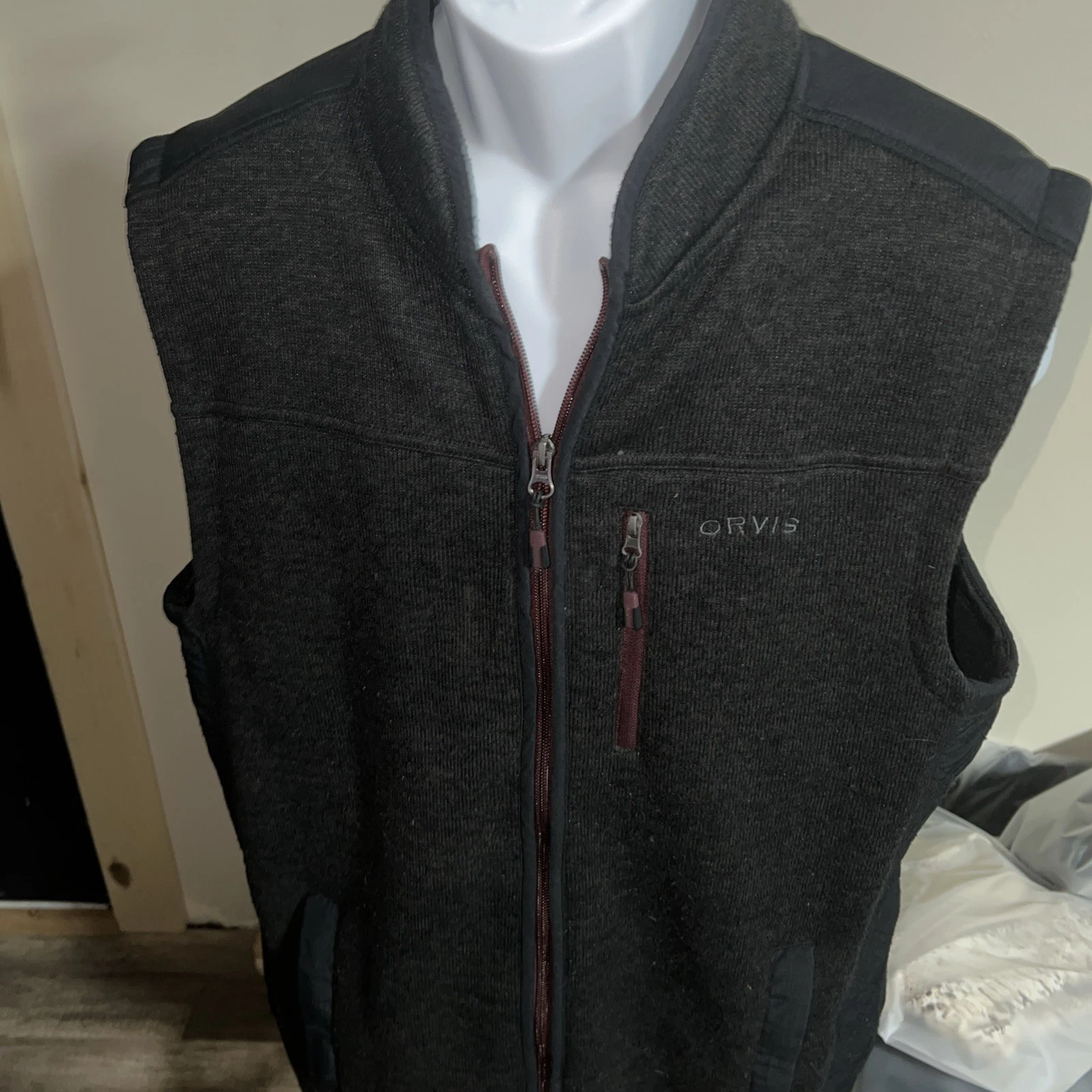 Orvis Vest Men Large Gray Fleece Camping Fishing Sweater Full Zip (D5)