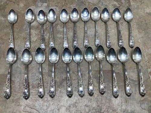 22 Vintage S Kirk & Son 6" Sterling Silver Rose Pattern Teaspoons No Mono Stieff