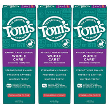 Whole Care Natural Toothpaste with Fluoride, Cinnamon Clove, 4.0 oz. 3-Pack Pac