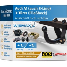 ANHÄNGERKUPPLUNG starr passt für Audi A1 8X1, 8XK 10-18 +13pol E-Satz ECS