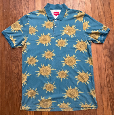 RARE Vintage Supreme Sunflower Polo Slate Large SS15 L Vtg 2015