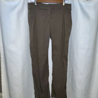 Eileen Fisher Linen Blend Straight Leg Pants Women 8P Olive Stretch Normcore