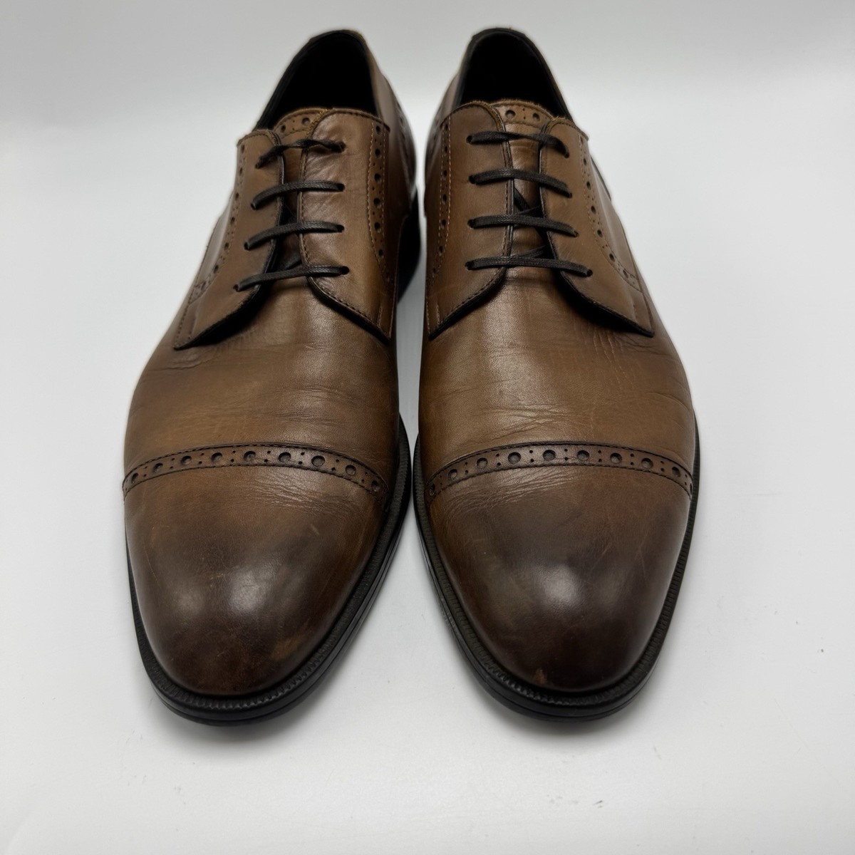 Ermenegildo Zegna Avenue Flex Brown Cap Toe Oxford Shoes 9 US