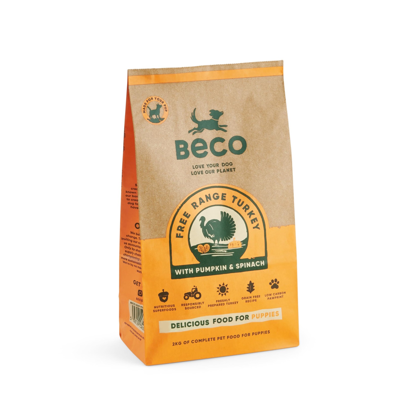 Beco Free Range Turkey with Pumpkin & Spinach - 2kg - Natural & Grain Free Compl