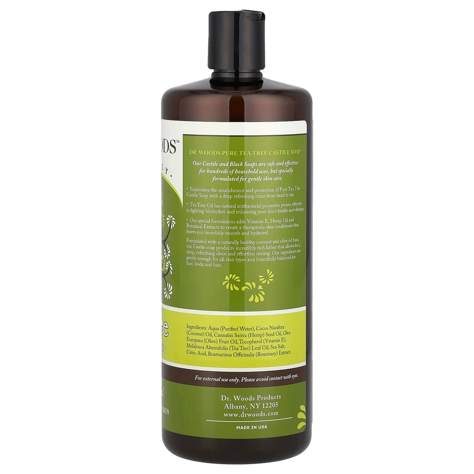 Jabón Dr Woods Tea Tree Castilla 32 fl oz 946 ml totalmente natural, sin crueldad, Foto 2 de 2