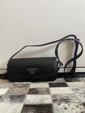 Authentic Prada Saffiano Leather Flap Crossbody Bag - Black & Gold - 140046