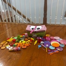 PLAY FOOD Huge Picnic Toy Lot Pink Green Food Utensils Kidcore Playset Picnic