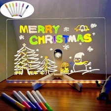 LED Note Board with 7 Colors Pen, Lighted Acrylic Dry Erase Board, 11.8 X 7.9” G