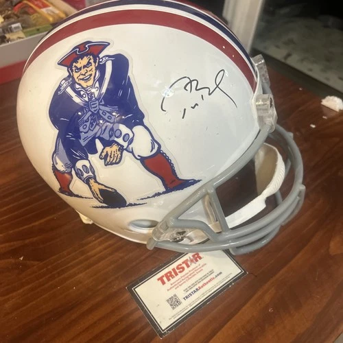 TOM BRADY SIGNED REPLICA THROWBACK PATRIOTS WHITE HELMET AUTO COA Tristar