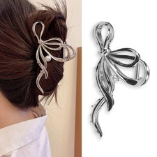 Metal Bow Hair Clips Bow Hair Claw Clips with Pearl Large Bowknot Claw Clip
