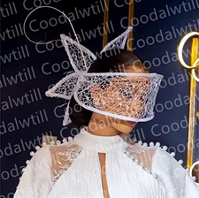 White Mesh Fascinator Headpiece with Bow and Face Veil, One Size for Women
