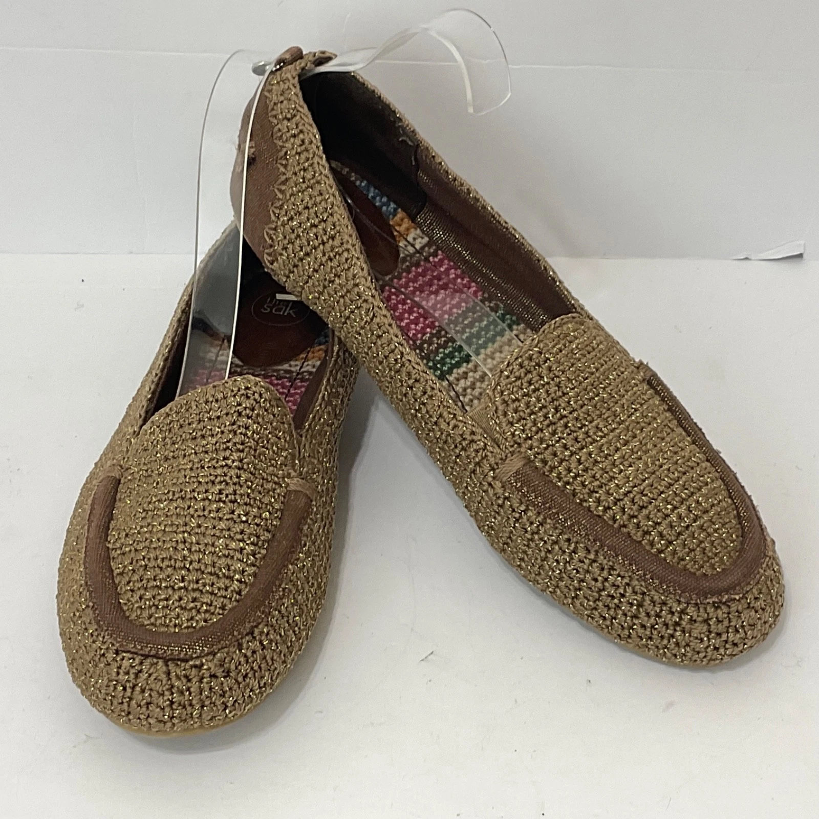 The SAK Woven Slip On Flat Loafers Metallic Brown Gold Stretch Casual Shoe 9.5