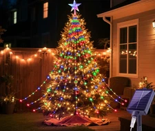 200 LED SOLAR Christmas Tree  Waterfall Lights Color Changing Indoor Outdoor