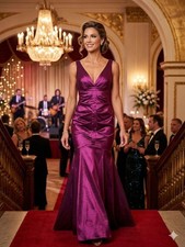 Xscape gown Purple Ruched Mermaid-Bodice Dress form fitting prom bridal ...zs6