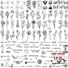 100 Sheets Realistic Temporary Tattoos, 240 Pcs Black Realistic - 100 Sheets