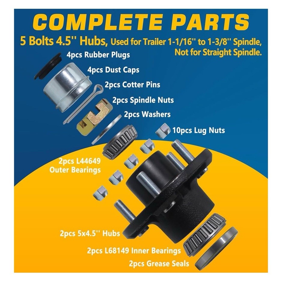 2Sets Trailer Hub Kits 5 On 4 5 For 3500 Lbs 1 1 16 To 1 3 8 2sets-trailer-hub-kits-5-on-4-5-for-3500-lbs-1-1-16-to-1-3-8