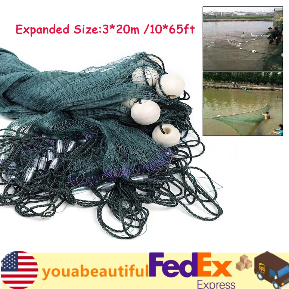 10x65FT Drag Net Beach Seine Bait Seine Mesh Fish Net Fishing Polyethylene Net!