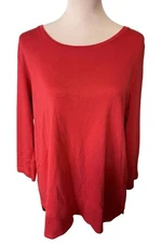 J Jill Perfect Pima 3/4 Sleeve Scoop Neck Top Women's Large Poppy Red Color