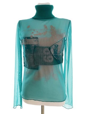 ICHI Damen Bluse Gr. S Blau Langer Ärmel Rollkragen