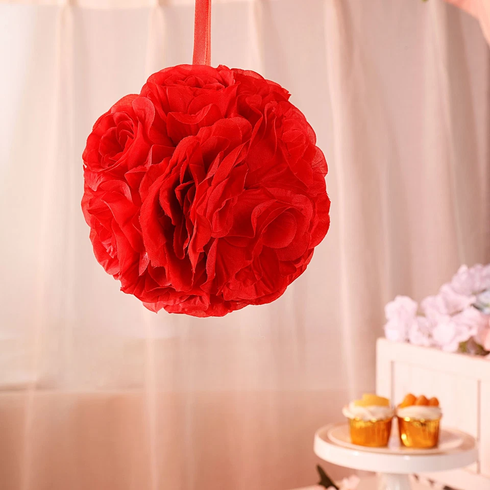 2 RED 7" Silk Roses Flowers Kissing Balls Wedding Party Events Centerpieces - Image 3 of 4