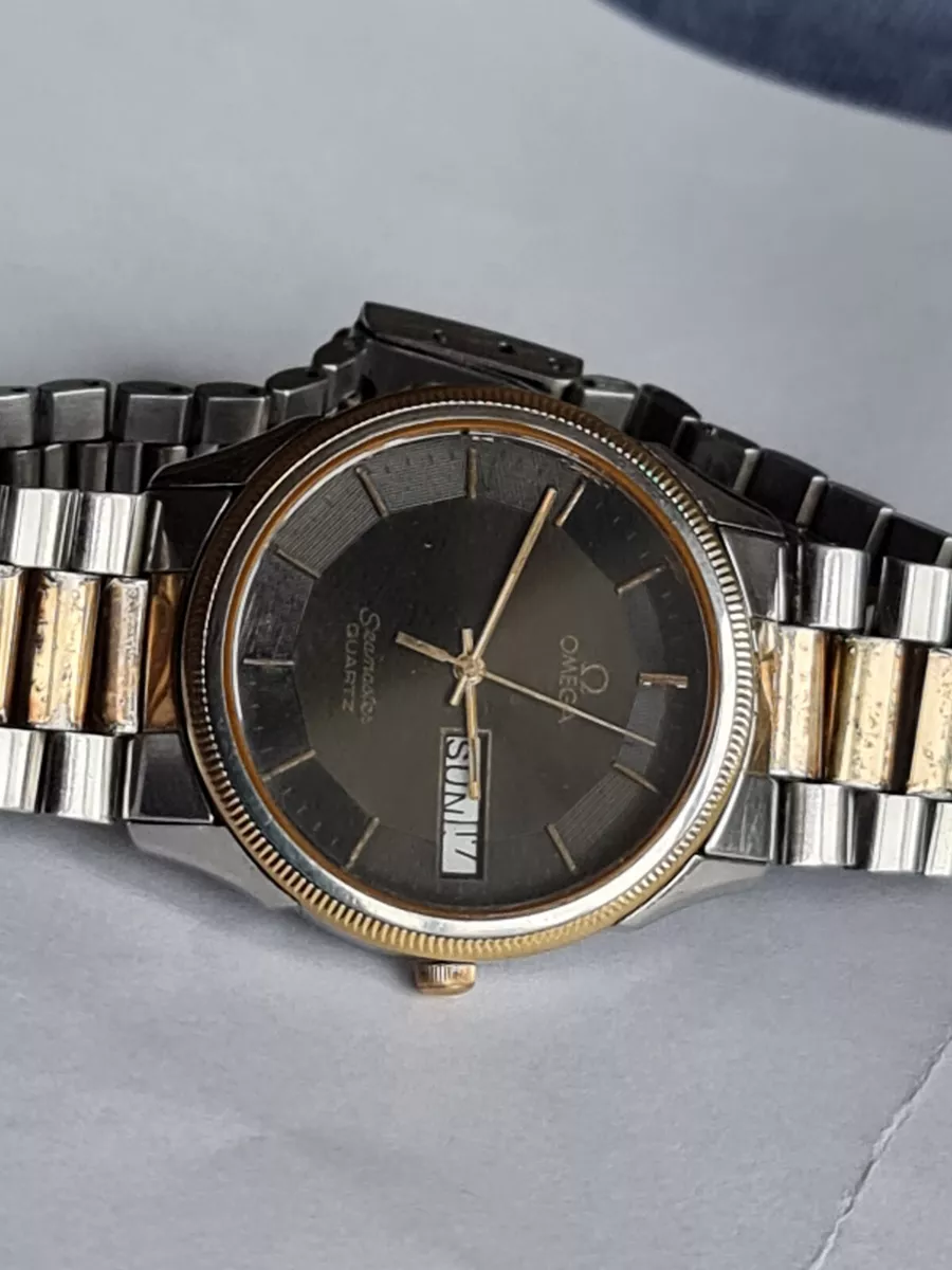 omega Seamaster watch Ref 1425 two tone Quartz Black Dail