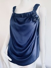 Top elegante Alberta Ferretti Philosophy blu navy paillettes seta rosa taglia...