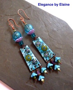 Blue Bubble and Drop Handmade Earrings Lampwork Copper enamel Drops Blue
