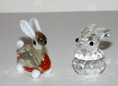 2 SCHÖNE VINTAGE MINIATUR GLAS HASEN * Hasen Figuren *