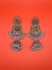 Radha Krishan Handcrafted Oxidized Silver & Gold-Plated Indian Jumka Earrings