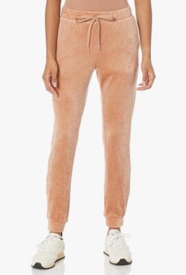 Amazon Aware Women's Slim Fit Velour Joggers, Apricot , XL