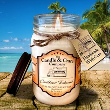 Caribbean Teakwood, 16oz Mason Jar Candle, Max Scented 100% Natural Soy Wax