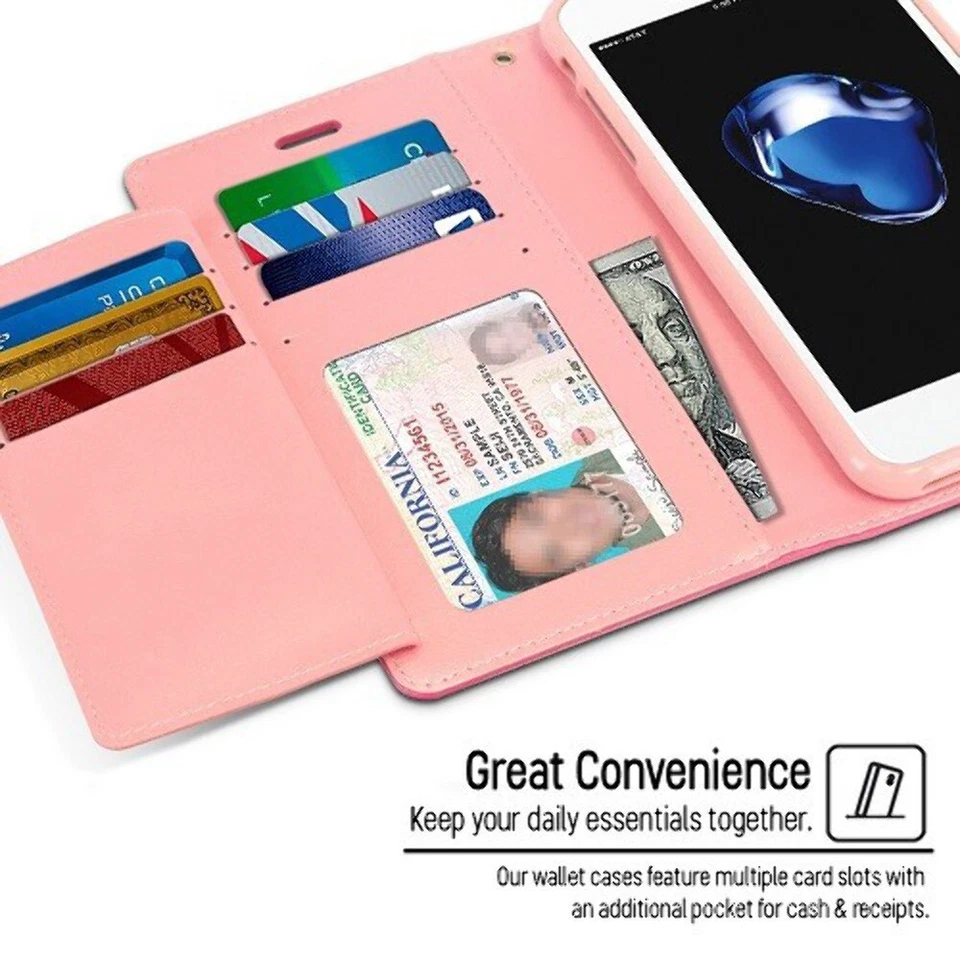 Nuevo GOOSPERY Rich Diary Cuero Cartera Estuche ROSA INTENSO Para iPhone 7+ Plus/8+ Plus Foto 2 de 2