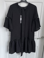 Ladies Black EIGHT Paris Half Sleeve Belted V Neck Dress - Size Small BNWT