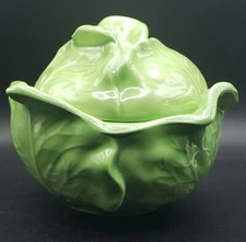 Cabbage Bowl with Lid Hand painted Signed 1975 Vintage Holland Mold Ceramic