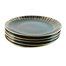 Porzellan Teller Polen Goldrand 50er 60er  5er  Set schwarz MID CENTURY