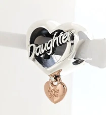 New 100% Authentic PANDORA 2 Tone Love You Daughter Heart Charm 782327C00