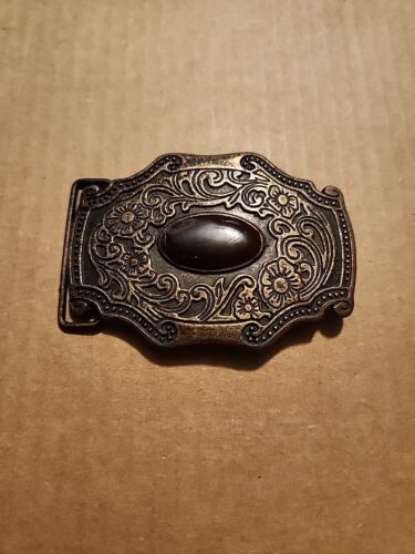 Vintage Brass Flower Belt Buckle Stone