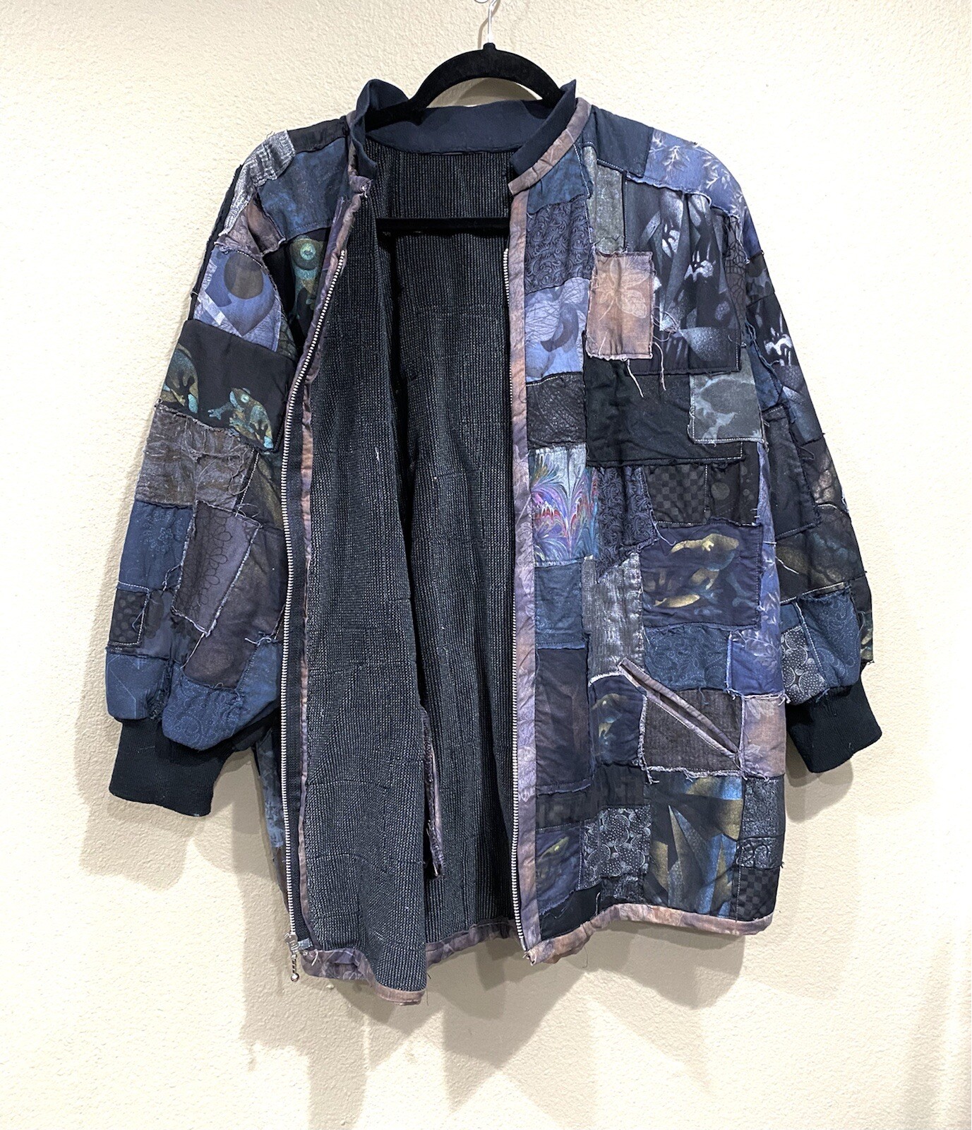 Vintage Handmade Patchwork Jacket Frog Dark Tones… - image 9