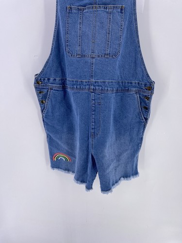 Take Pride Woman Queen Shortalls Overalls XXL Blue Denim Rainbow Logo Shorts - Picture 3 of 8