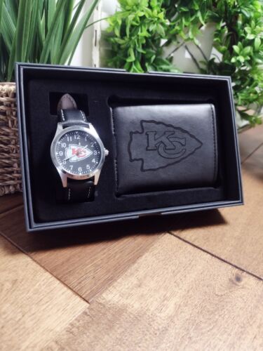 Ensemble cadeau montre et portefeuille noir Kansas City Chiefs NFL - Photo 1/7