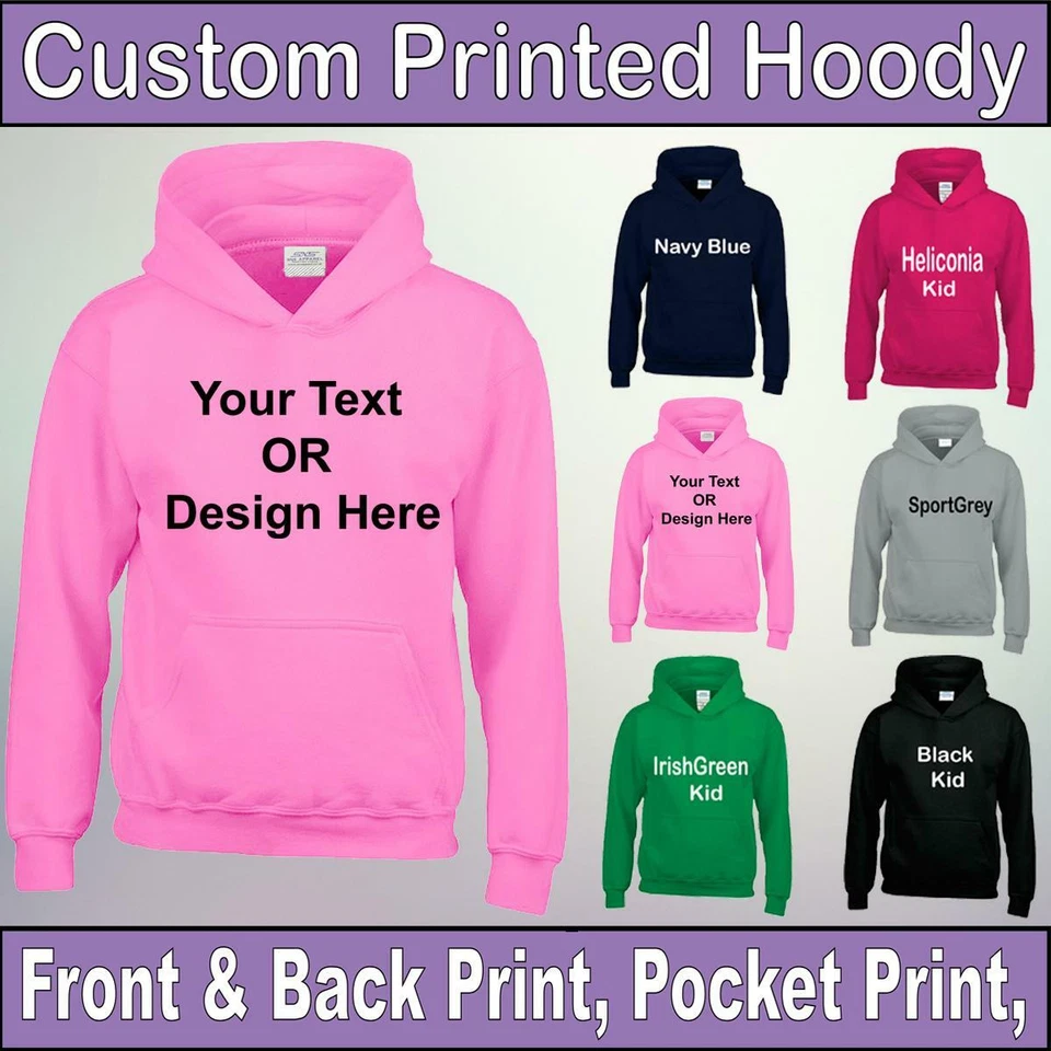 Personalised Hoody Kids Custom Printed Hoodie Event Stag Hen Party Logo Workwear